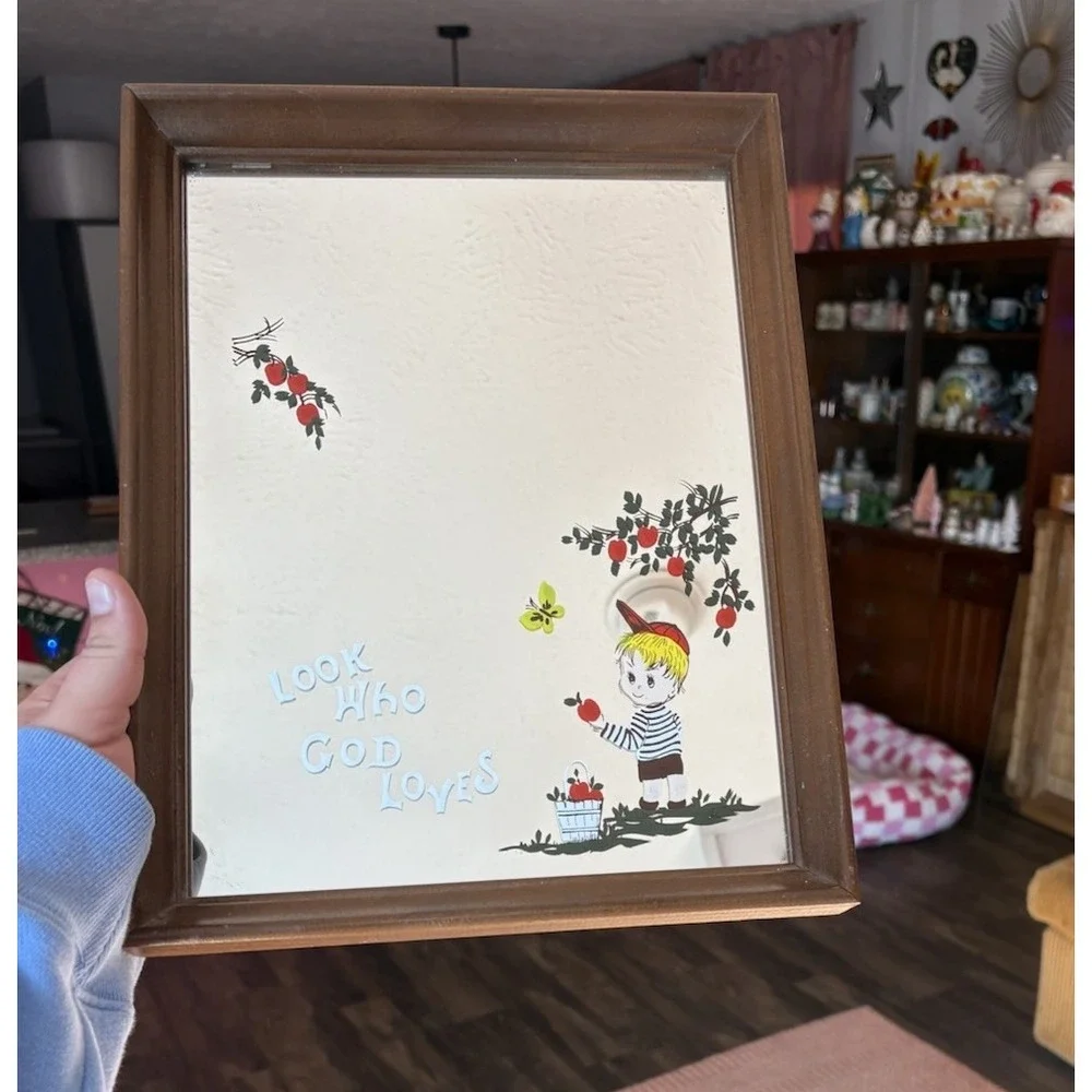Vintage Boy Wood Frame Mirror Wall Plaque Look Who God Loves Dickson 13x10